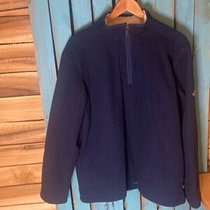 Orvis quarter zip pullover sweater size large navy blue with white fleece